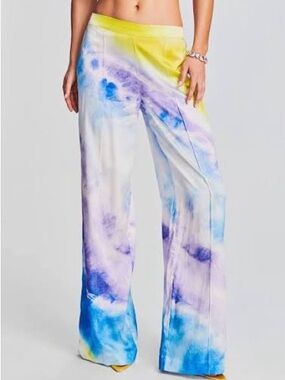 Retrofete Multicolor Tie-Dye Wide Leg Pants - Blue, Purple, Yellow